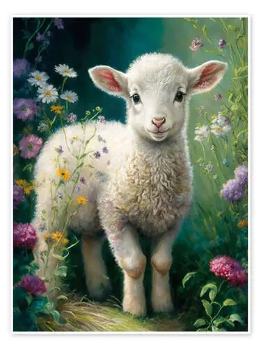 Little lamb in the flower meadow de Dolphins DreamDesign