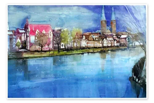 Lübeck, painter angle with cathedral de Johann Pickl
