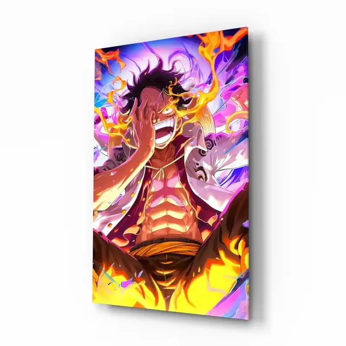 Luffy Flame of Joy Glass Wall Art Designer Collection – 28.5 » X 18 «