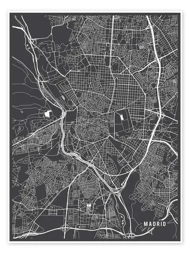 Mapa de madrid con fondo negro de Main Street Maps