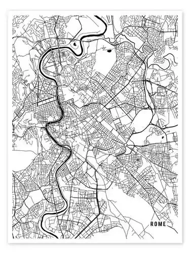 Mapa de Roma en blanco y negro de Main Street Maps