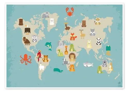 Mapa del mundo con animales de Petit Griffin