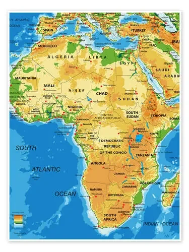 Mapa topográfico de África (inglés) I Editors Choice