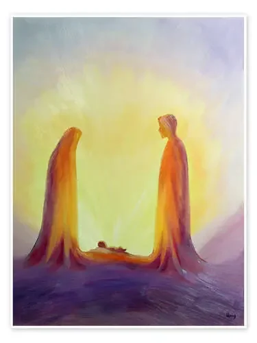 María y Jesús miran a su hijo Jesús, 1995. de Elizabeth Wang Bridgeman Images
