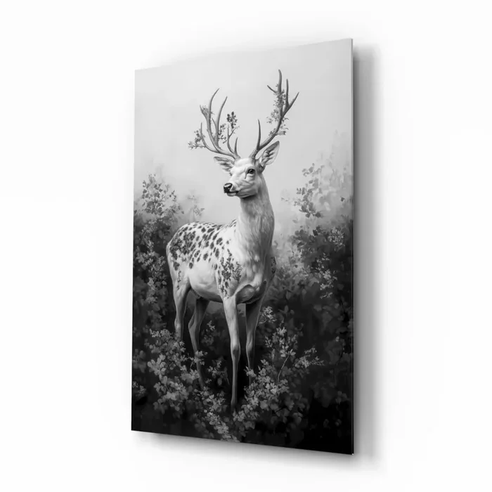 Monochrome Deer Glass Wall Art Designer Collection – 28.5 » X 18 «