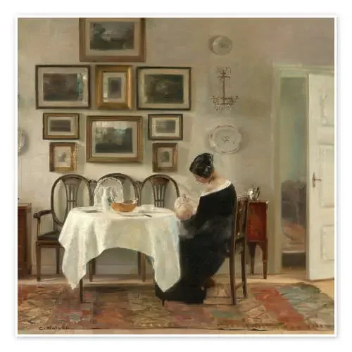 Mother and child in a dining room interior de Carl Holsøe Master Collection