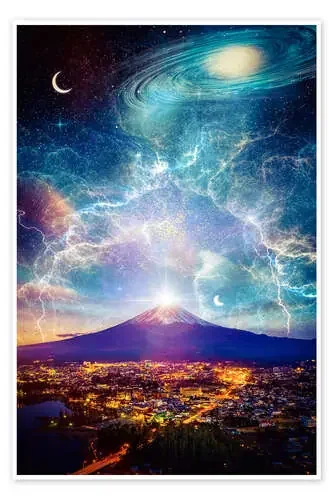 Mount Fuji galaxy and crescent moon de Gen Z