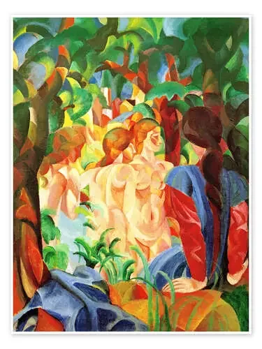 Muchacha de Bathering con la ciudad en el fondo de August Macke akg-images