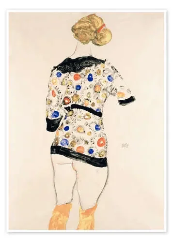 Mujer de pie con una camisa estampada de Egon Schiele Master Collection