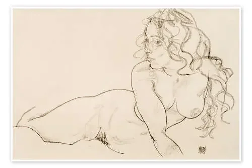 Mujer desnuda tumbada y apoyada en sus brazos de Egon Schiele akg-images
