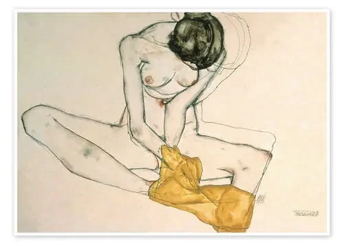 Mujer sentada con pañuelo amarillo de Egon Schiele akg-images