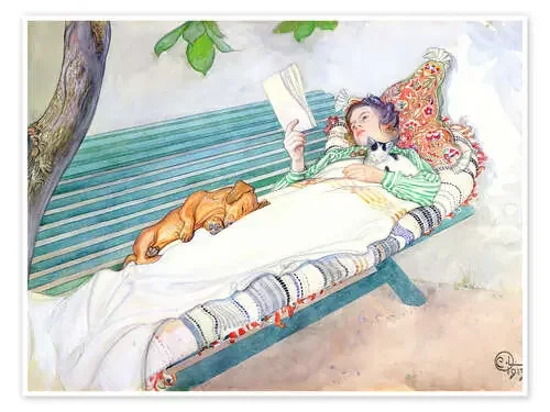 Mujer tendida en un banco de Carl Larsson Bridgeman Images