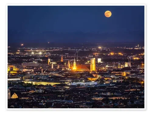 Munich Skyline with yellow full moon Editors Choice