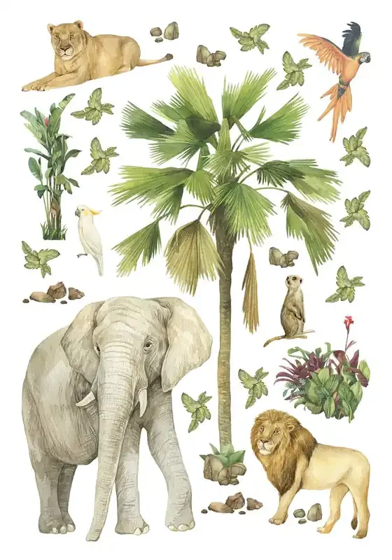 mural decorativo autoadhesivo animales de la selva verde de Sanders & Sanders – 601342
