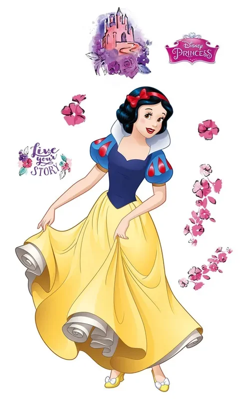 mural decorativo autoadhesivo Blanco como la nieve amarillo, azul y rosa de Disney – 612437