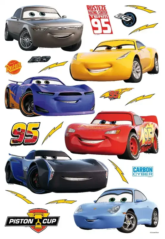 mural decorativo autoadhesivo Cars rojo, amarillo y azul de Disney – 600111
