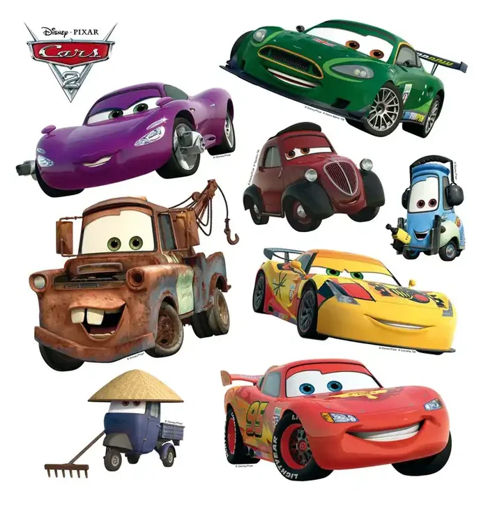 mural decorativo autoadhesivo Cars verde, amarillo y rojo de Disney – 600220