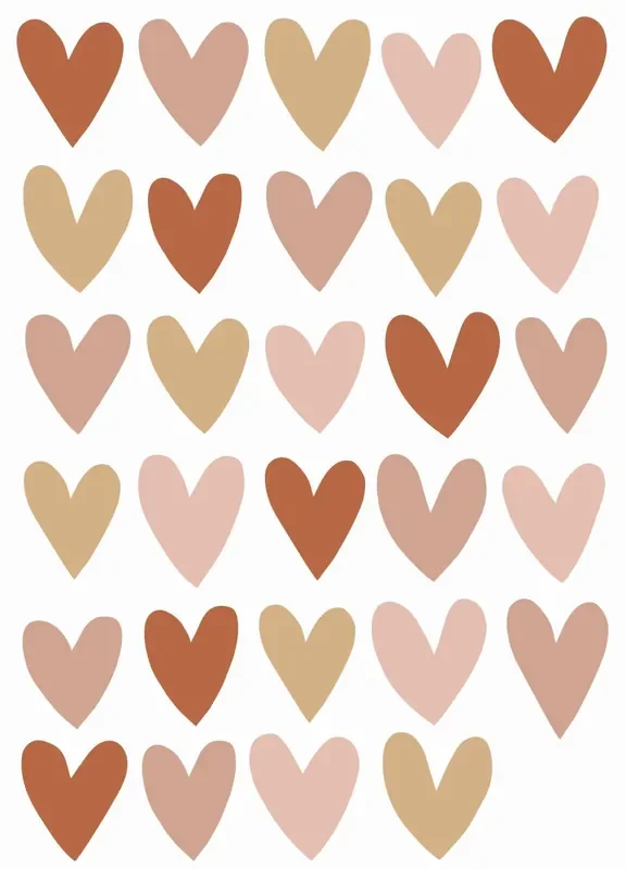 mural decorativo autoadhesivo corazones rojo barro cocido, rosa y beige de ESTAhome – 156112