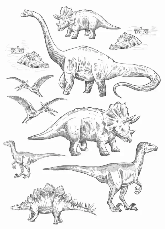 mural decorativo autoadhesivo dinosaurios blanco y negro de ESTAhome – 156105