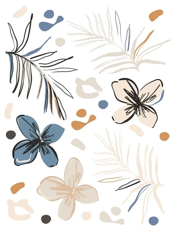mural decorativo autoadhesivo diseño floral beige, azul y naranja de Sanders & Sanders – 601352