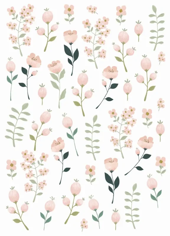 mural decorativo autoadhesivo flores blanco, rosa y verde de ESTAhome – 156114