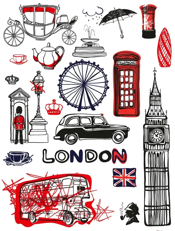 mural decorativo autoadhesivo Londres negro y rojo de Sanders & Sanders – 600270