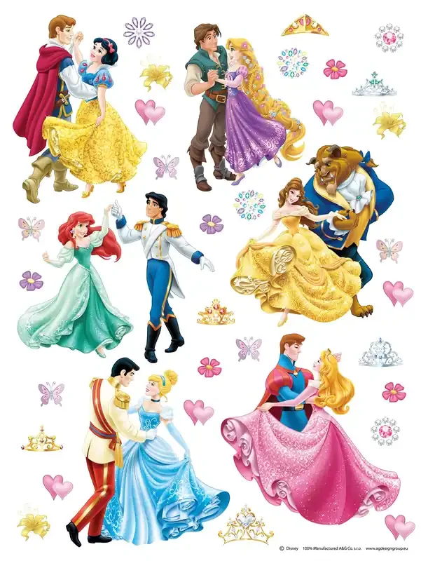 mural decorativo autoadhesivo Princesas amarillo, rosa, morado y azul de Disney – 600141