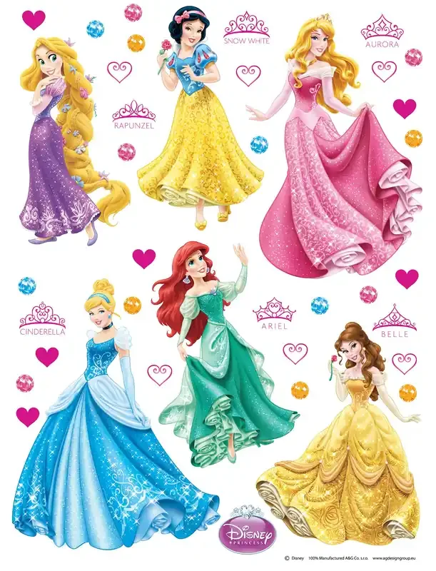mural decorativo autoadhesivo Princesas azul, amarillo, rosa y morado de Disney – 600102