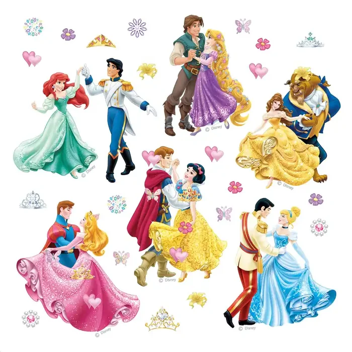 mural decorativo autoadhesivo Princesas rosa, amarillo y azul de Disney – 600213