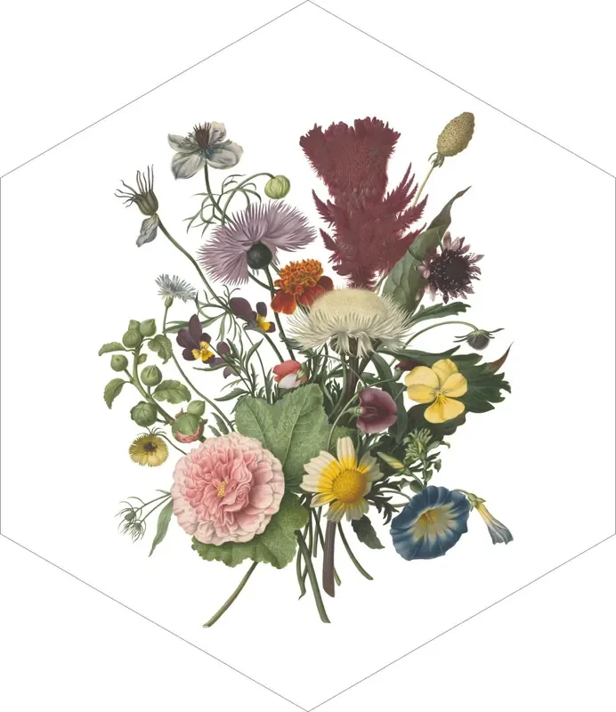 mural decorativo autoadhesivo ramo verde, rosa y amarillo de ESTAhome – 159022