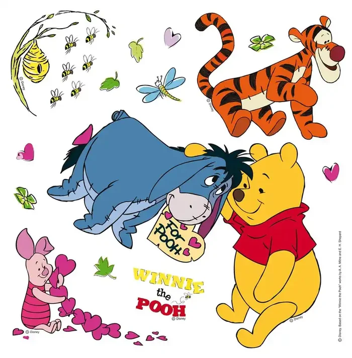 mural decorativo autoadhesivo Winnie the Pooh azul, naranja y amarillo de Disney – 600217