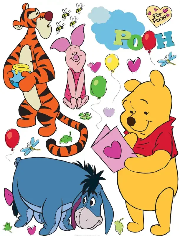 mural decorativo autoadhesivo Winnie the Pooh naranja, amarillo, azul y rosa de Disney – 600129