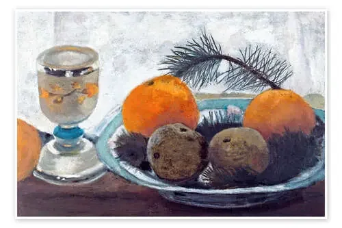 Naturaleza muerta con copas de vidrio esmerilado, manzanas y ramita de pino de Paula Modersohn-Becker ARTOTHEK