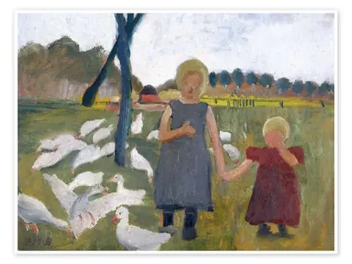 Niños con gansos en el sorteo bien de Paula Modersohn-Becker ARTOTHEK