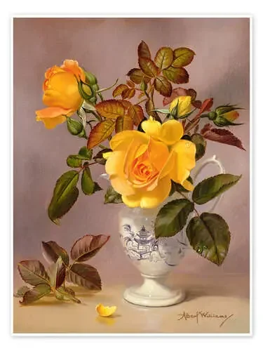 Orange Roses in a blue and white jug de Albert Williams Bridgeman Images