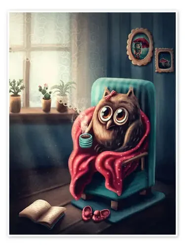 Owl with a cup of coffee de Elena Schweitzer
