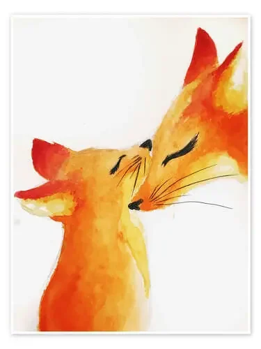 Painting of a fox with her baby de nobelart