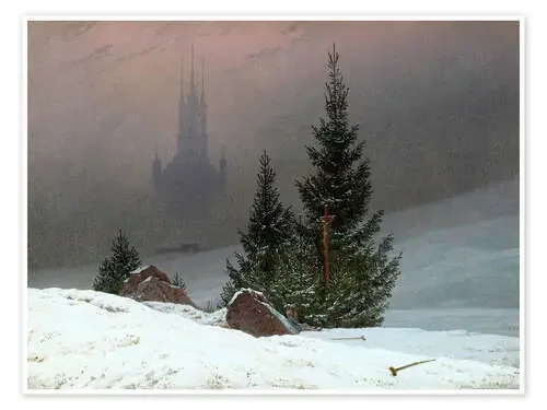 Paisaje invernal con una iglesia de Caspar David Friedrich Master Collection