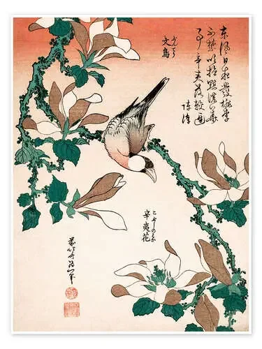 Pájaro en una rama de magnolia de Katsushika Hokusai Master Collection