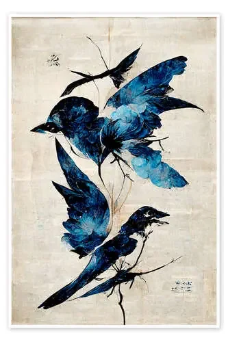 Pájaros de flores azules de treechild