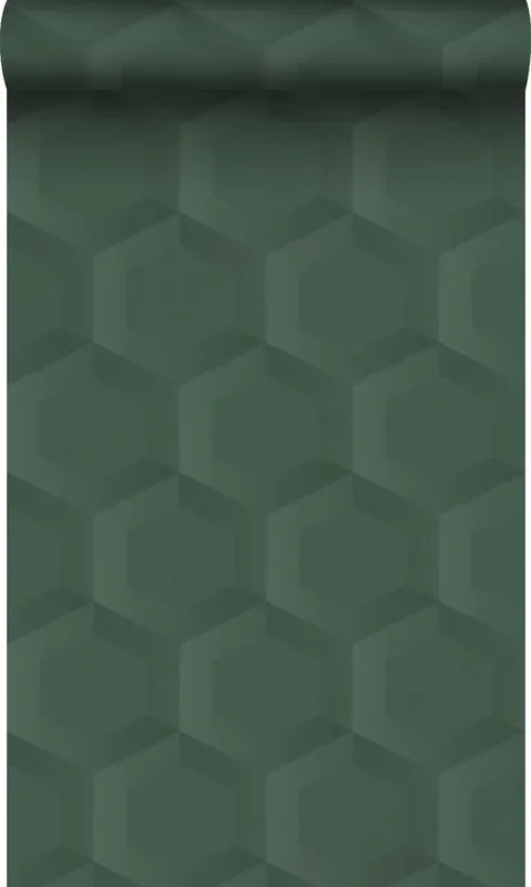 papel pintado estampado hexagonal 3d verde oscuro de Origin Wallcoverings – 348021