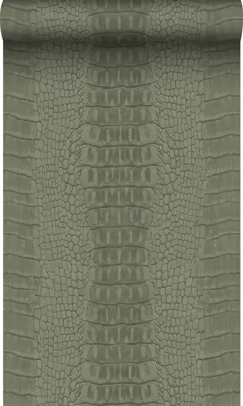 papel pintado piel de cocodrilo verde oliva agrisado de Origin Wallcoverings – 347773