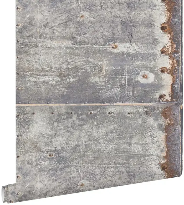 papel pintado placas de metal gris claro y marrón herrumbre de ESTAhome – 138218