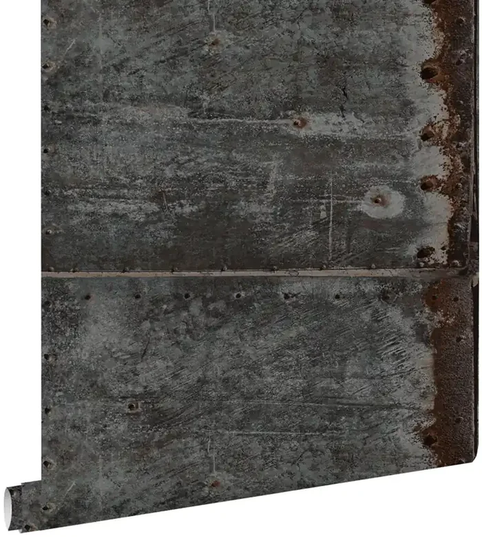 papel pintado placas de metal negro y marrón herrumbre de ESTAhome – 138222
