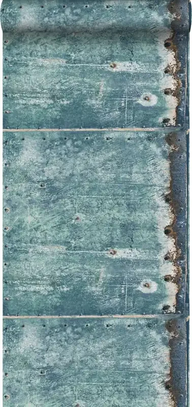 papel pintado placas de metal turquesa y marrón herrumbre de ESTAhome – 138220