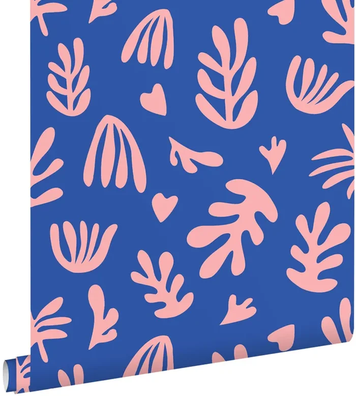 papel pintado plantas en estilo Matisse azul y rosa de ESTAhome – 131022