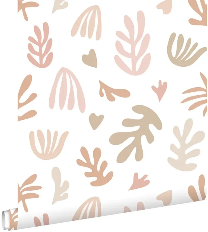 papel pintado plantas en estilo Matisse beige, rosa y blanco de ESTAhome – 131017