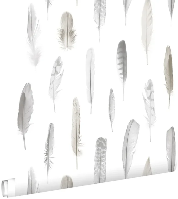 papel pintado plumas beige crema claro de ESTAhome – 138893