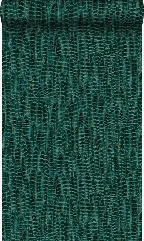 papel pintado plumas verde esmeralda de Origin Wallcoverings – 347399