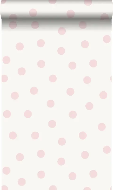 papel pintado puntos lunares blanco brillante y rosa de Origin Wallcoverings – 347701